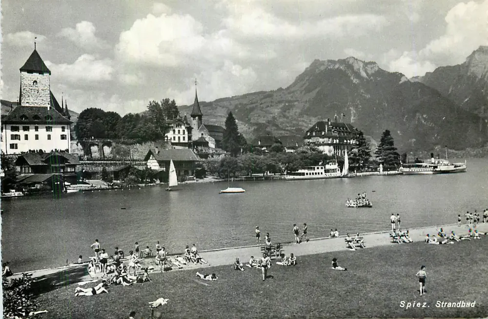 Spiez — Praia de banho — Photoglob-Wehrli AG Zürich n° 2835 - Frente