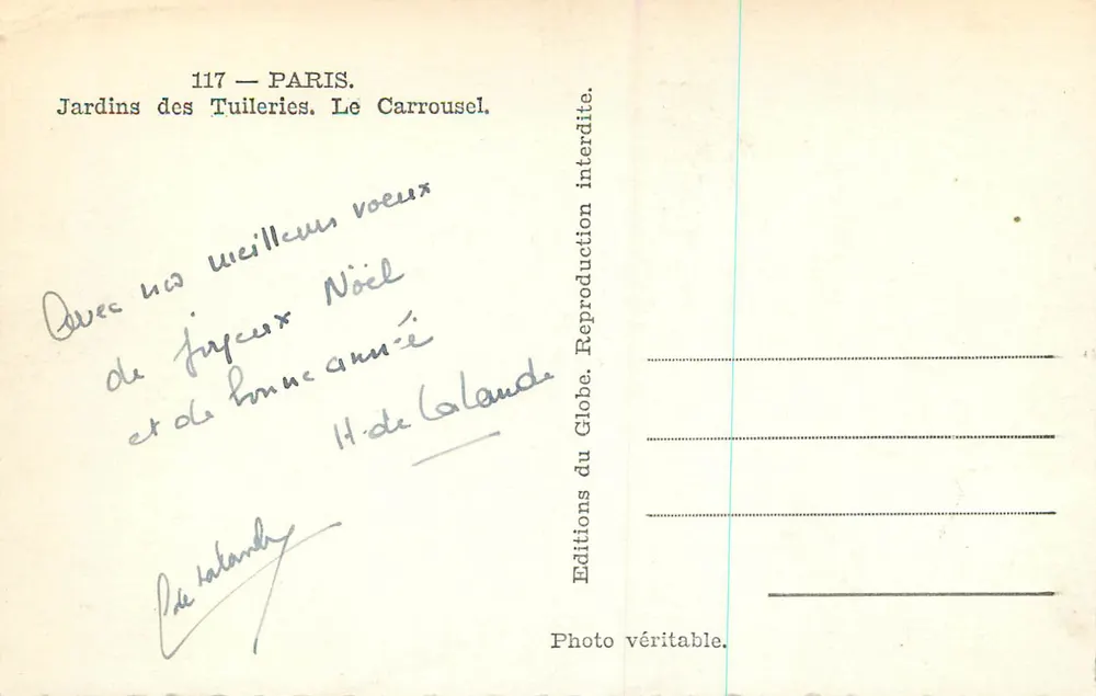 Jardins dos Tuileries. O Carrousel — Paris — Éditions du Globe, n°117 - Verso