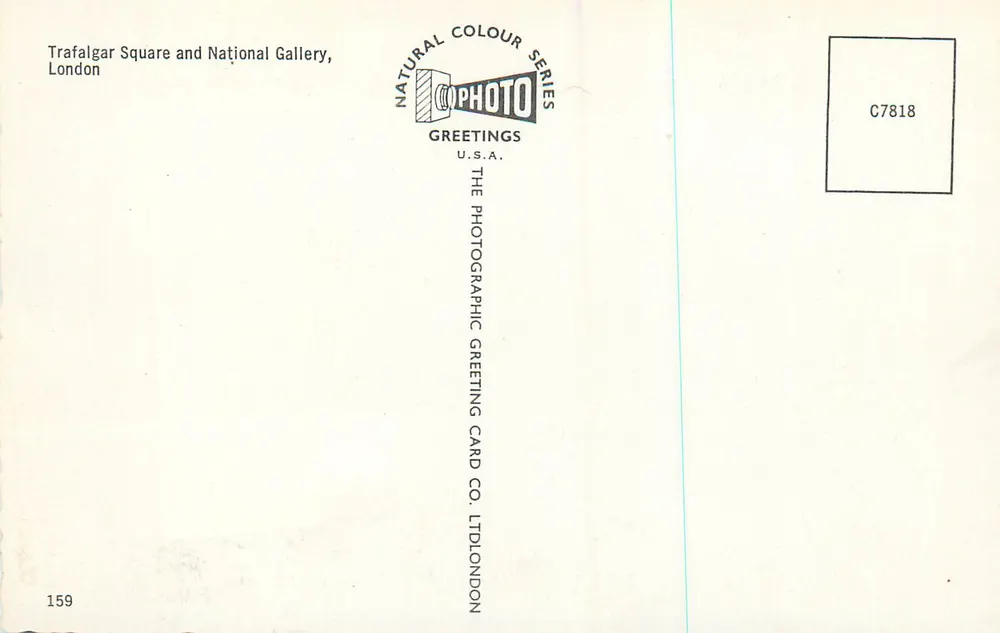 Trafalgar Square et National Gallery — Londres — Natural Colour Series, C7818 - Verso