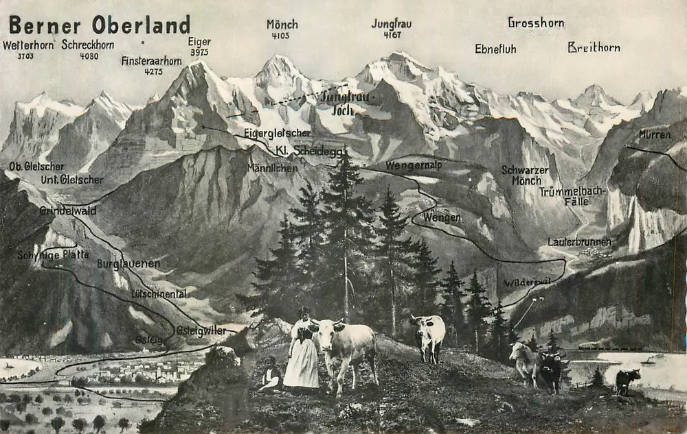 Berner Oberland — Carte postale illustrée des Alpes suisses — éditeur Verlag Schild-Bichsel, Brienz - Frente