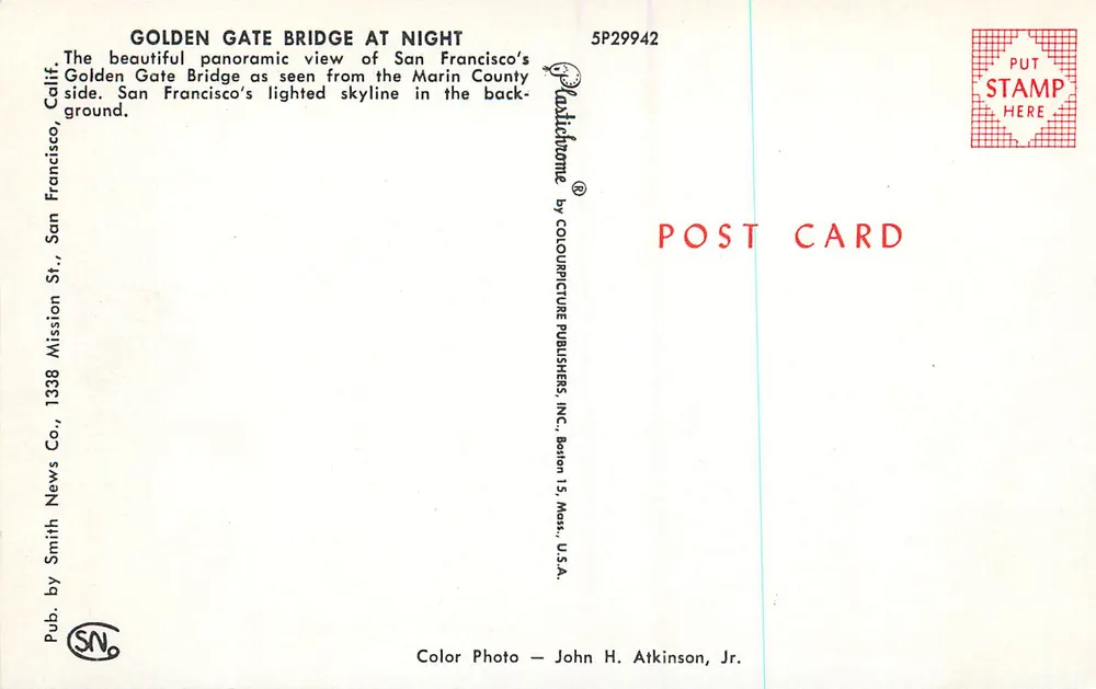 Golden Gate Bridge bei Nacht — Panoramablick — Plasticotime von Colourpicture Publishers, Inc. - Rückseite