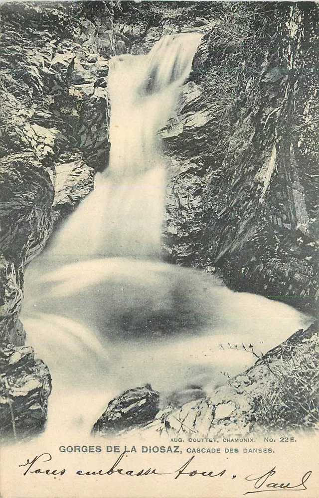 Gorges da Diosaz — Cachoeira das Danças — Aug. COUTTET, Chamonix, No. 22E. - Frente