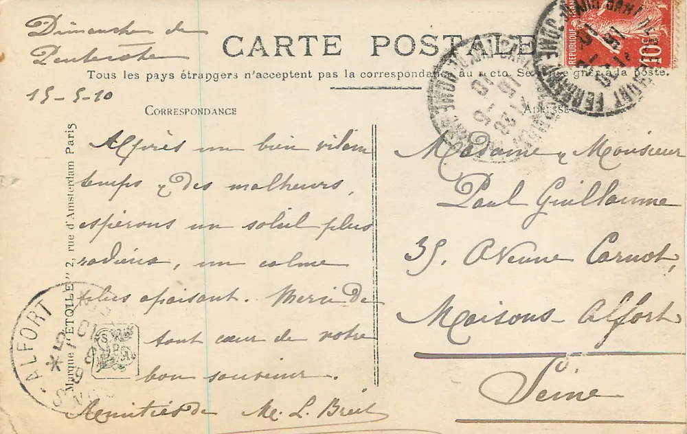Villeneuve-l'Étang — Paisagem de lago sob um céu encoberto — H. Biva, Salão de Inverno 1910 - Verso