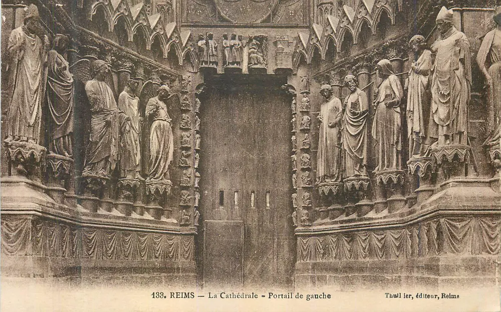 Reims — La Cathédrale — Portail de gauche — Thullier, éditeur, Reims - Recto