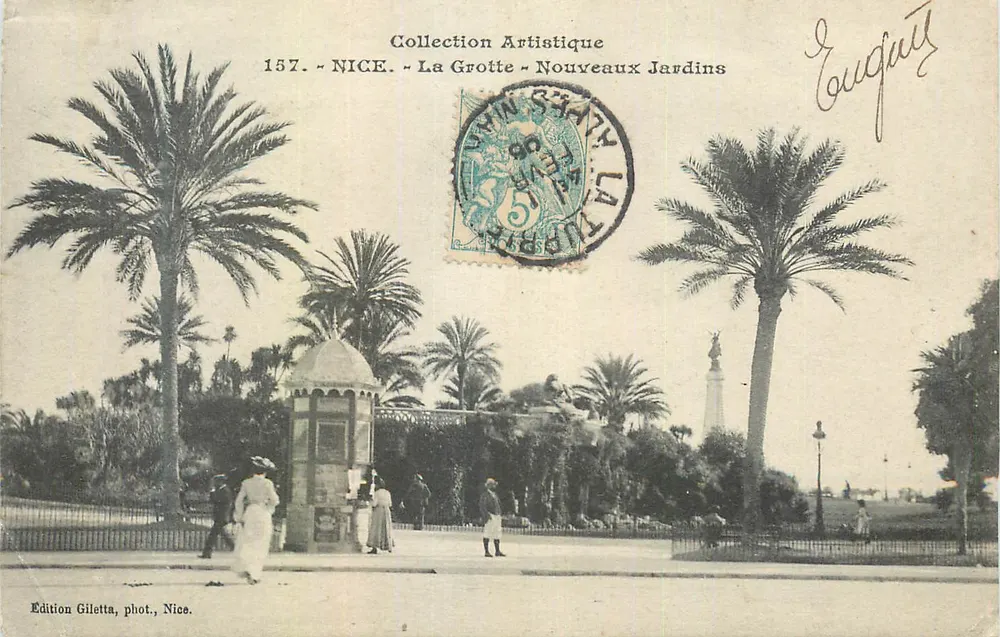 Nizza - La Grotta - Nuovi Giardini — Collezione Artistica n°157, Edizione Giletta, fot. Nizza - Recto