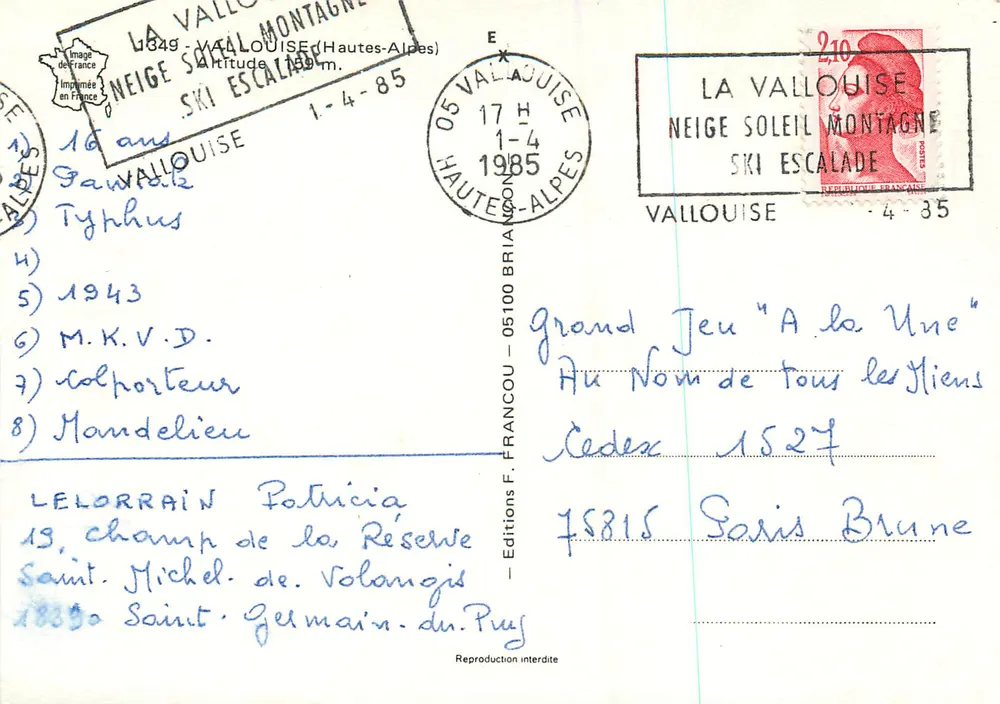 Vallouise — Vista invernal com igreja e montanhas nevadas — Editions F. FRANCOU - Verso