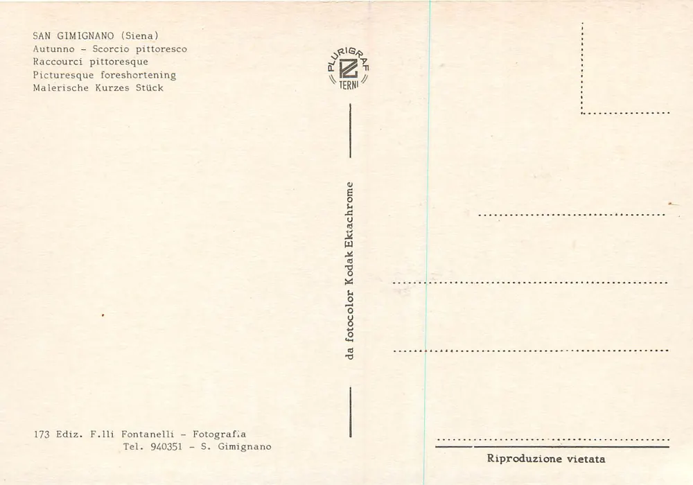 San Gimignano (Siena) — Outono pitoresco — Edição F.lli Fontanelli - Verso