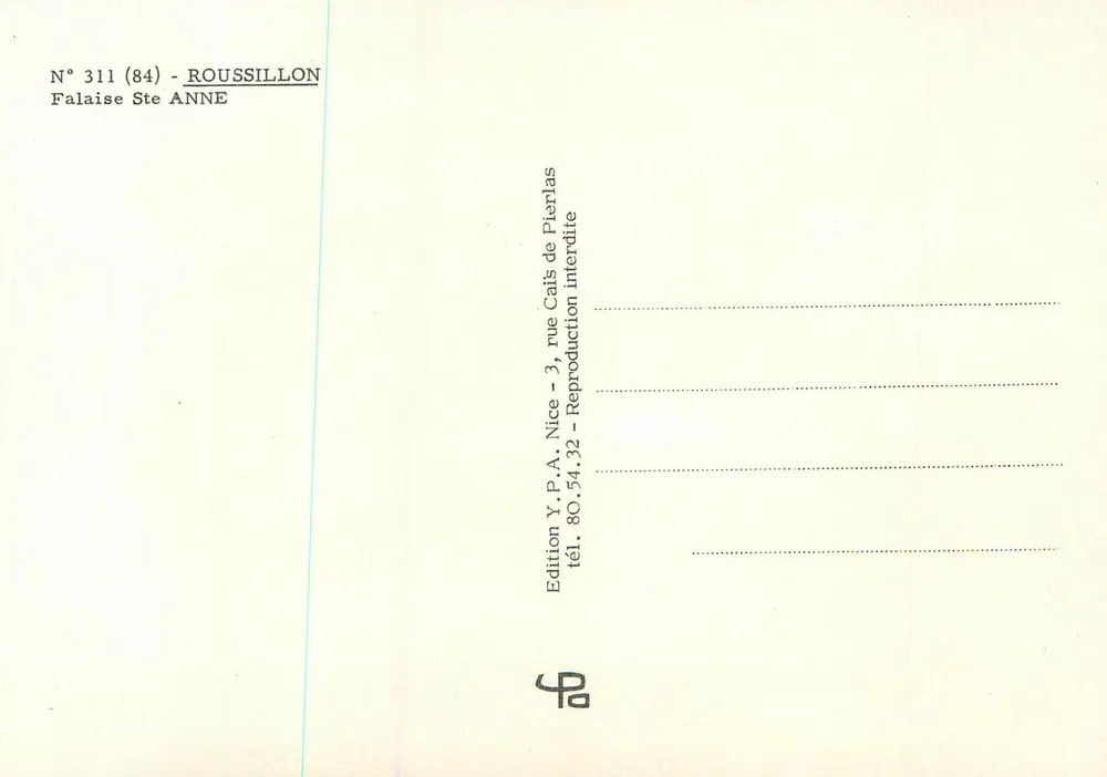 Falaise Sainte-Anne — Cals de Pierlas — Uitgave Y.P.A. ROUSSILLON - Achterkant