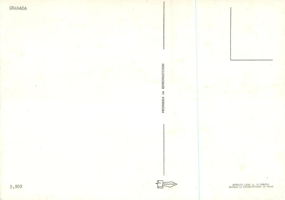 Alhambra e monumentos de Granada — editor Pergamino, n° 5.505 - Verso
