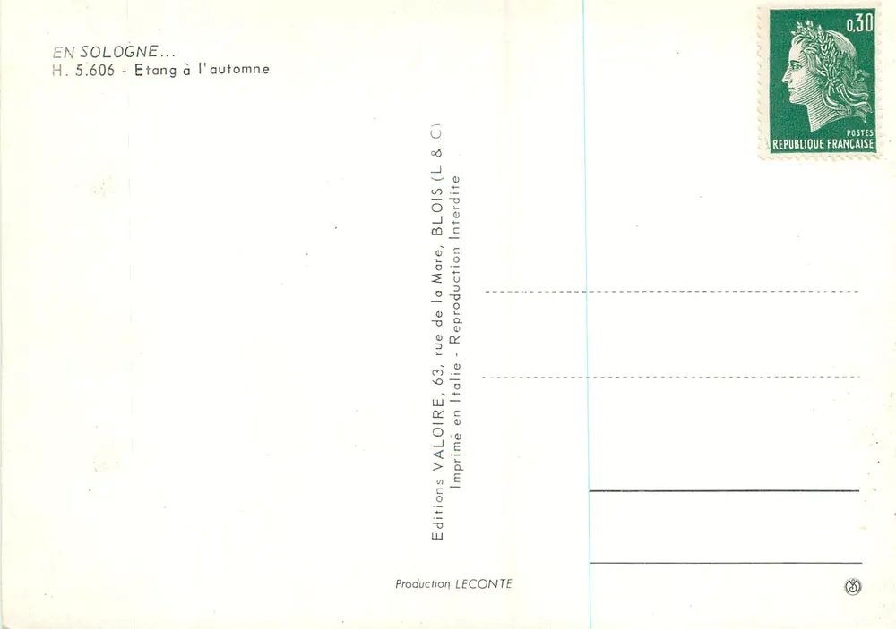 Lago em outono — SoLogne — Edições Valoire, n° H.5.606 - Verso