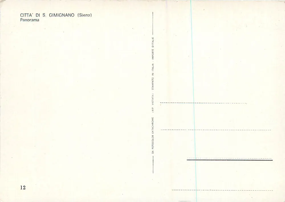 S. Gimignano (Siena) — Panorama — Imporite d'Italie, n°12 - Verso