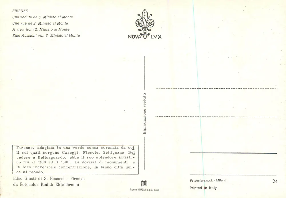 Firenze — vista da San Miniato al Monte — edizione Nova LVX - Verso