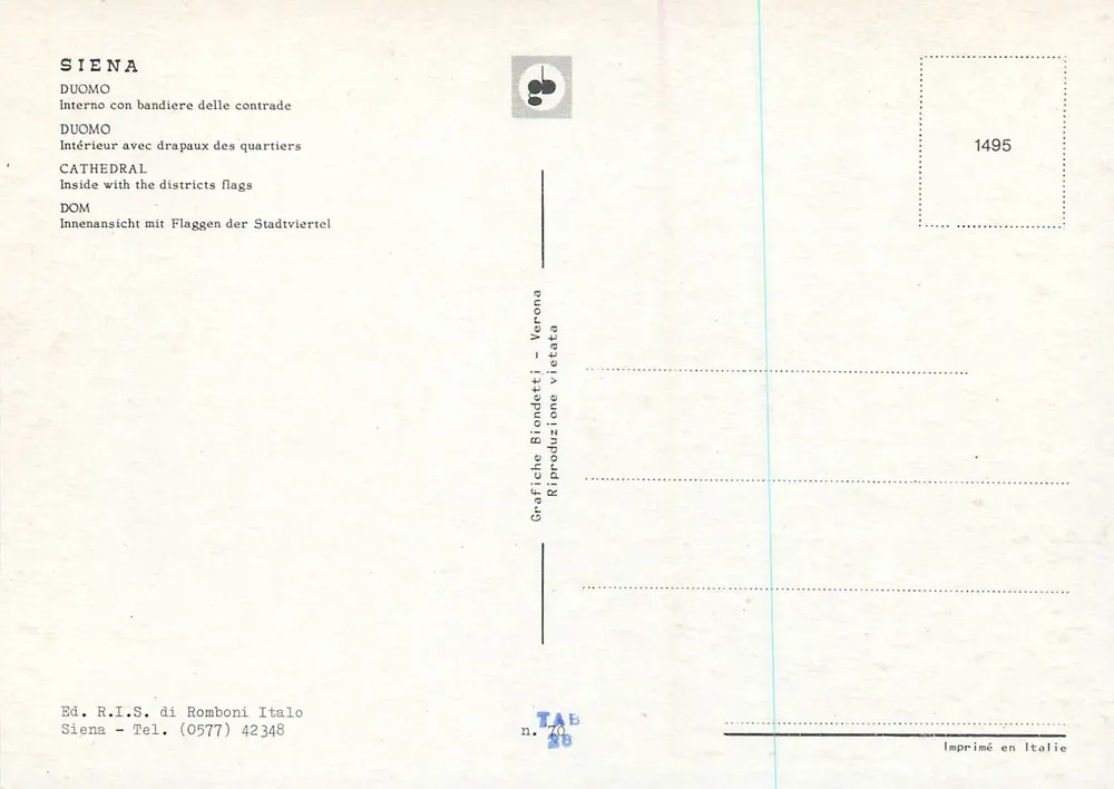 Siena — Catedral com bandeiras das contradas — Grafiche Biondetti - Verona n. 70 - Verso