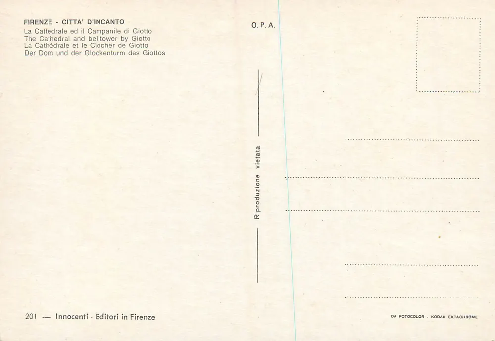 Florence - Cathédrale et clocher de Giotto — Innocenti - Editore in Firenze, n°201 - Verso