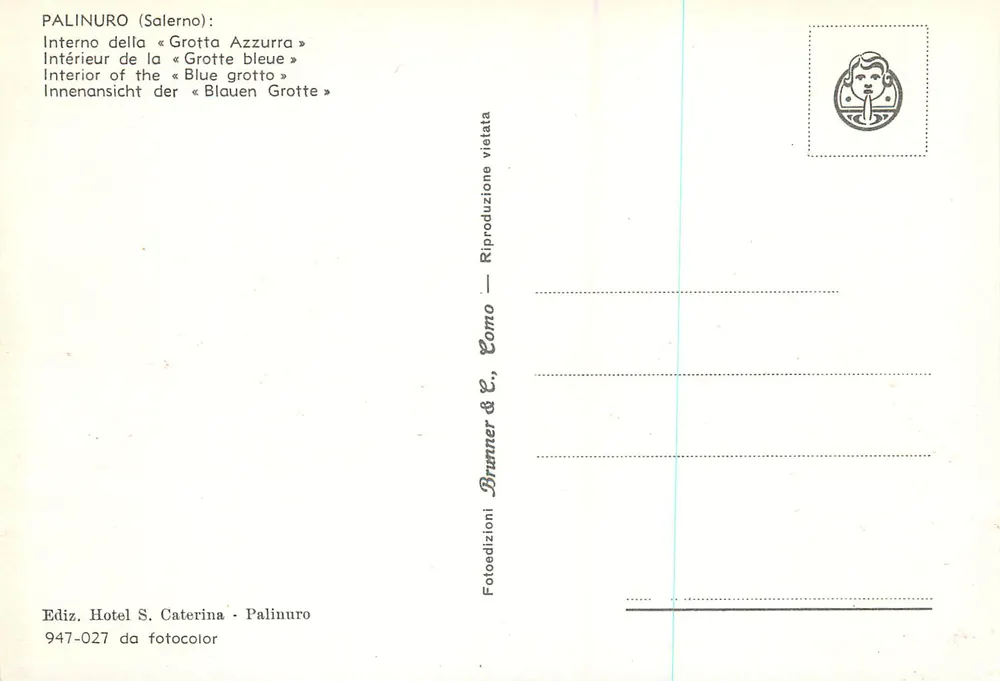 Palinuro (Salerno) — Binnenkant van de « Grotta Azzurra » — Brunner & C., Como, n° 947-027 - Achterkant