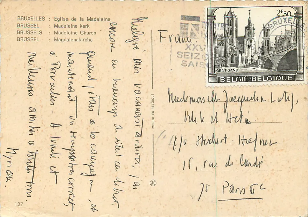Église de la Madeleine — vue de l'édifice avec voitures d'époque — éditeur JC, n° 127 - Achterkant