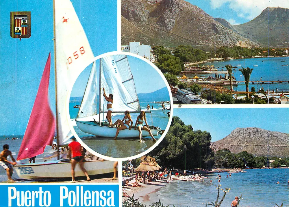 Puerto Pollensa — vista da praia e dos barcos a vela — Éditions FISA, Palaudarias, 26, Barcelone - Frente