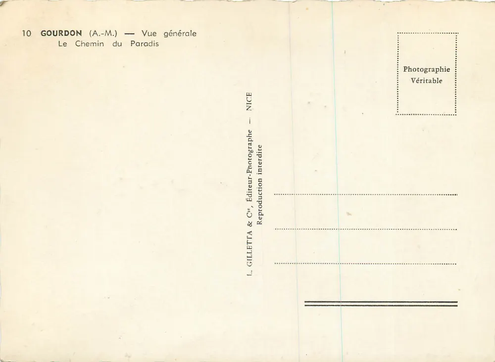 Gourdon (A.-M.) — Vista geral — O Caminho do Paraíso — L. Gilletta & Cie, Editor, Nice - Verso