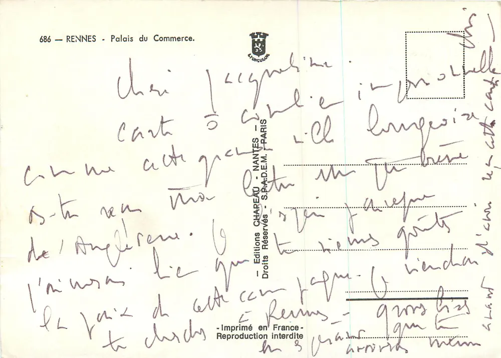 Rennes - Palácio do Comércio — Edições Chareau, Nantes - Verso