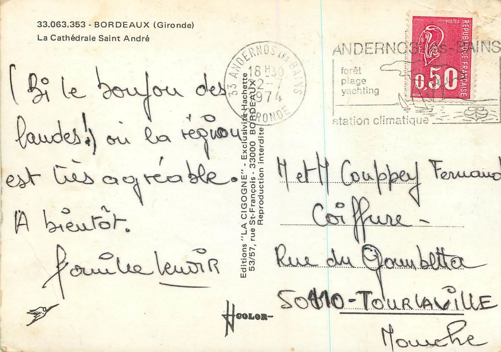 Bordeaux — Kathedraal Sint-Andréas — Uitgave 'La Cigogne' - Achterkant