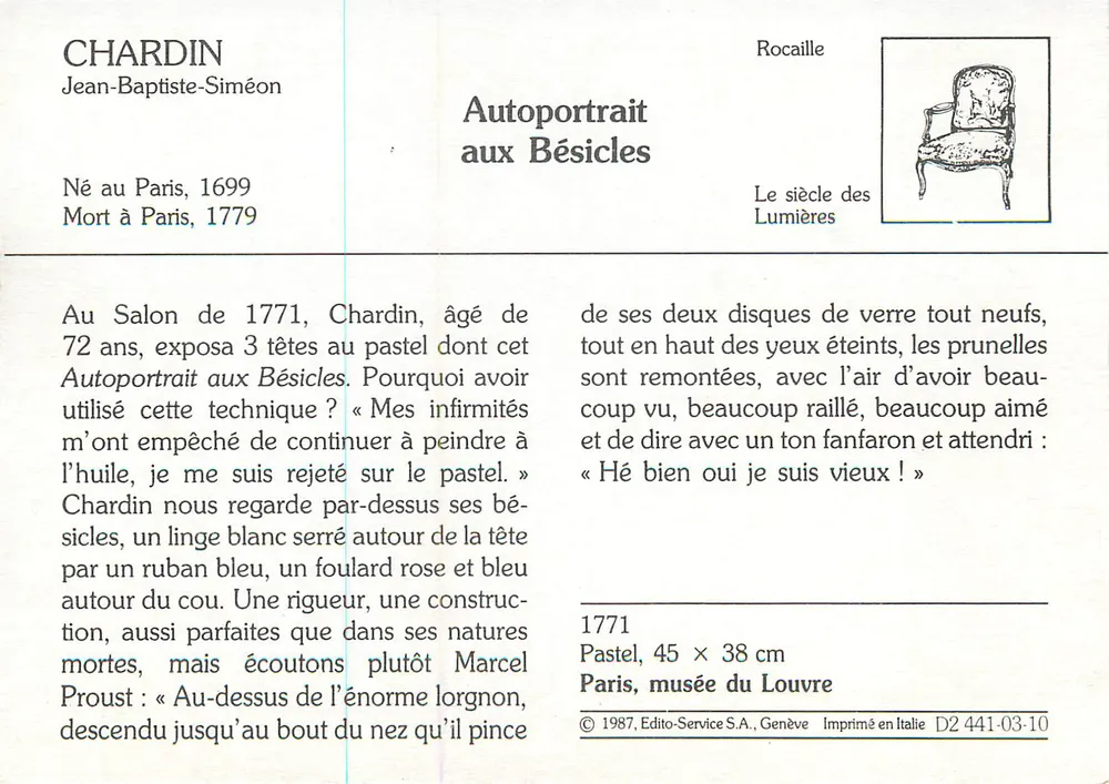 Selbstporträt bei den Bésiciles — Chardin, 1771 — Édito-Service S.A., Genf - Rückseite