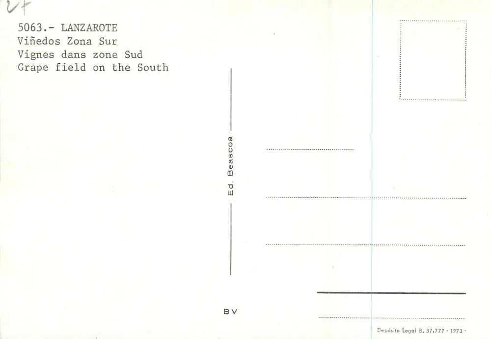Vindas na zona sul — Lanzarote — Ed. Beascoa n° 5063 - Verso
