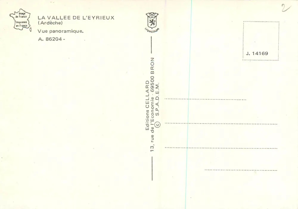 The Valley of the Eyrieux — Panoramic View — Éditions Cellard, series A.86204 - Back