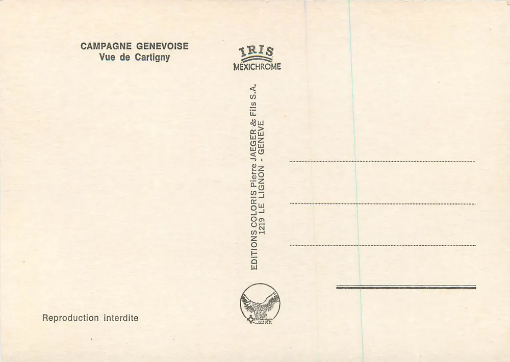 Vista de Cartigny — Campagna genebrina — Éditions Iris Mexichrome - Verso