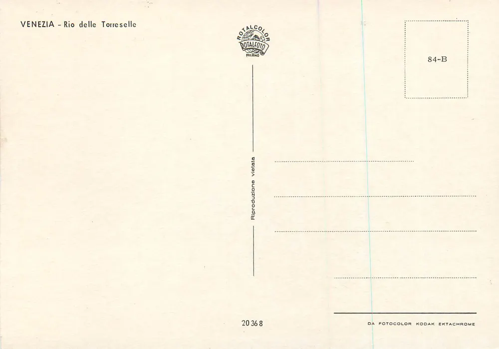 Venice - Rio delle Torreselle — publisher ROTALCOLOR, series 84-B - Back