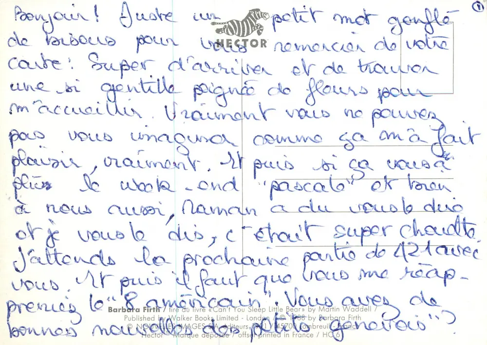 Um urso e seu filhote olham para a lua — ilustração de Barbara Firth — editor Hector, n° HC.6 - Verso