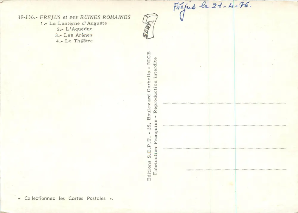 Fréjus and its Roman Ruins — Editions S.E.P.T. — n° 39-136 - Back