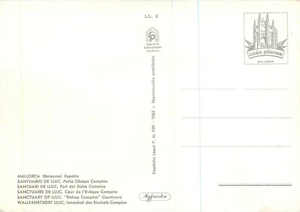 Heiligtum von Lluc — Patio del Bisbe Campins — Verlag Casa Planes, Nr. LL. 2 - Rückseite