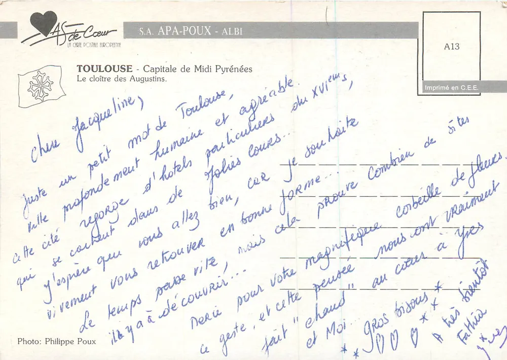 Toulouse — O claustro dos Agostinhos — S.A. APA-POUX - ALBI - Verso