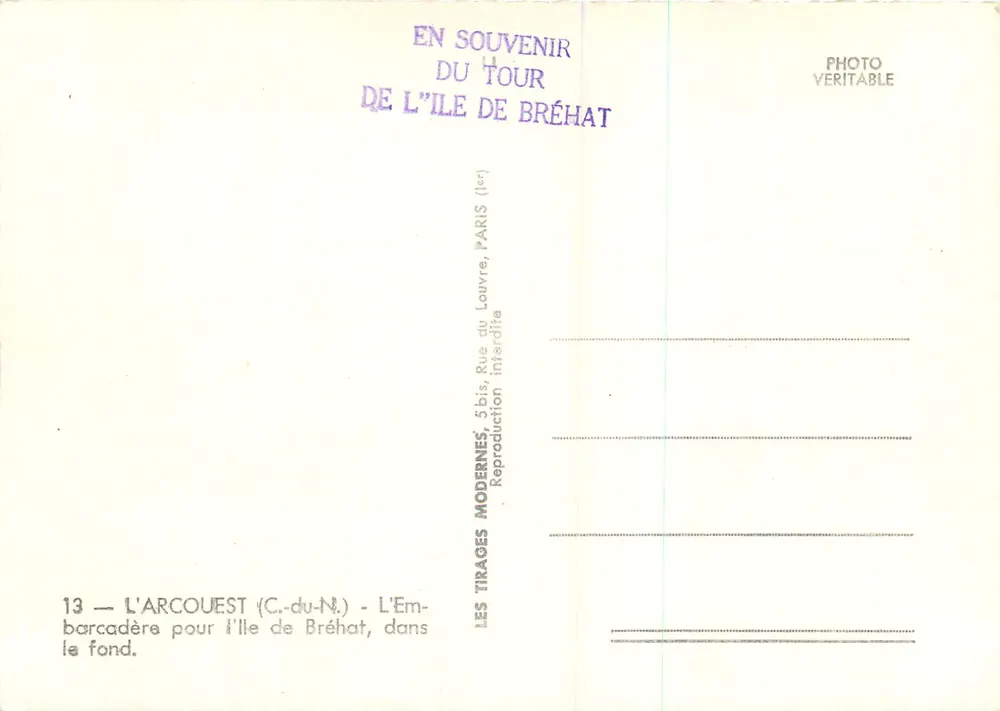 L'Arcouest (C.-du-N.) — Die Anlegestelle für die Insel Bréhat im Hintergrund — Verlag: Les Tirages Modernes, Paris - Rückseite