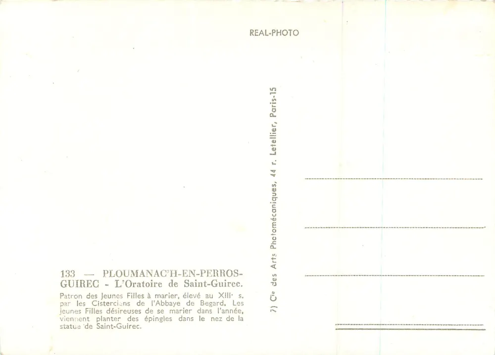 Ploumanac'h-en-Perros - L'Oratoire de Saint-Guirec — éditeur Letellier, Paris - Verso