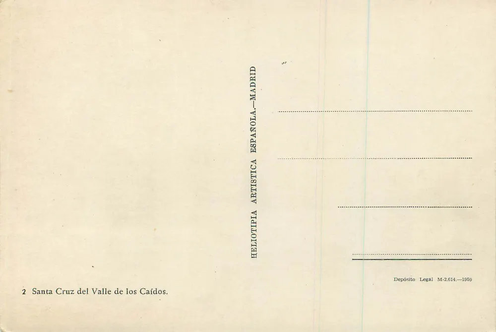 Santa Cruz del Valle de los Caídos — Monumento à Cruz — Heliotipia Artística Española, Madrid - Verso