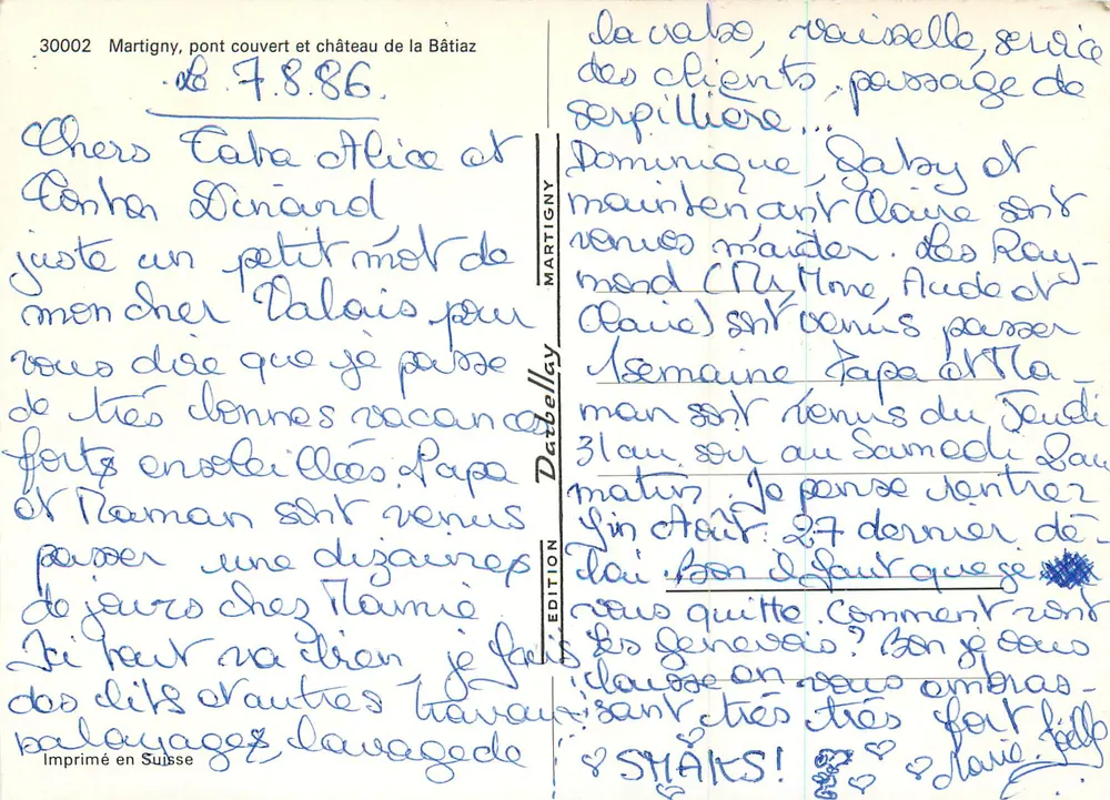 Martigny, pont coberto e castelo de La Bâtiâz — Edição Datellay, n° 30002 - Verso