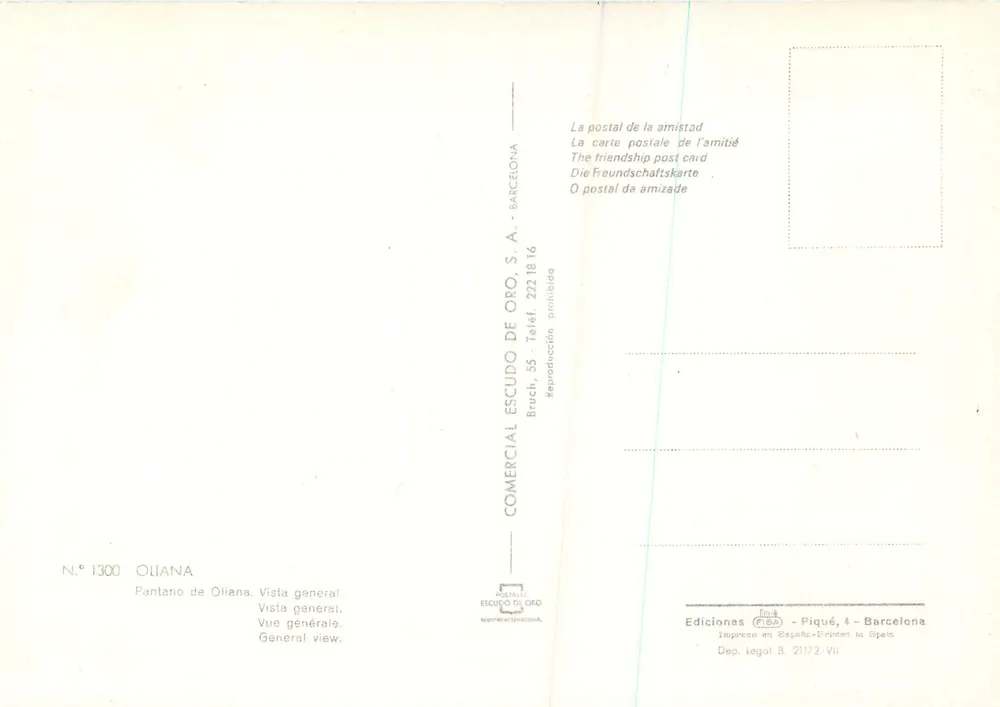 Pantano de Oliana — vue générale — Comercial Escudo de Oro, S.A. - Verso