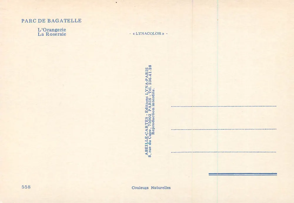 Rosas de Bagatelle — Parc de Bagatelle, Paris — Éditions Lynacolor, n°558 - Verso