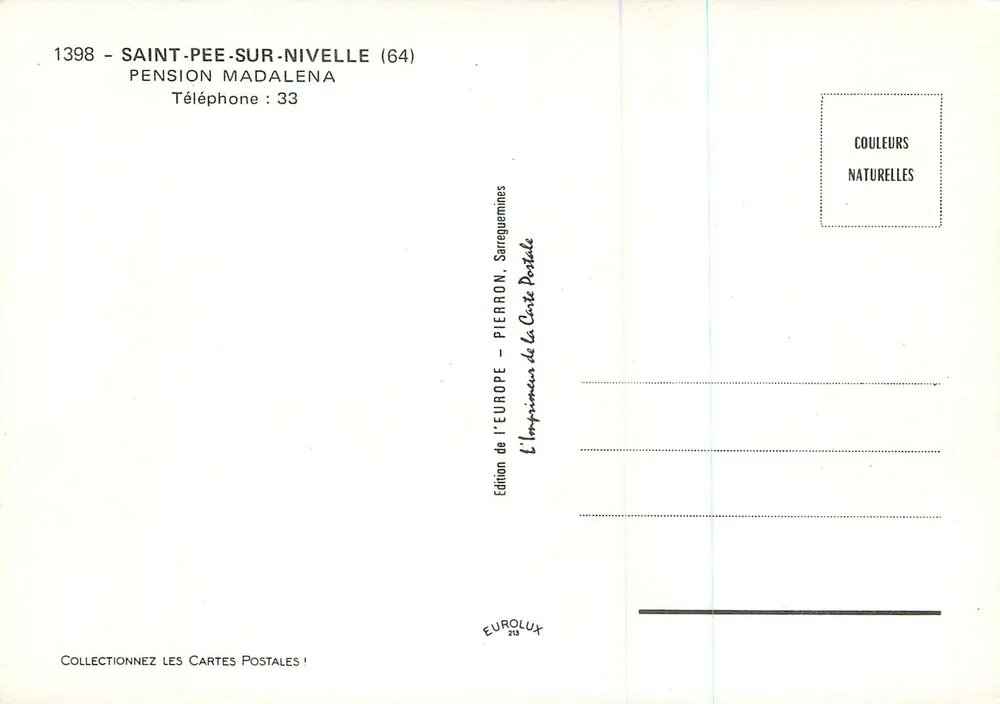Pension Madalena — Saint-Pée-sur-Nivelle (64) — Edition of Europe, Sarreguemines - Back
