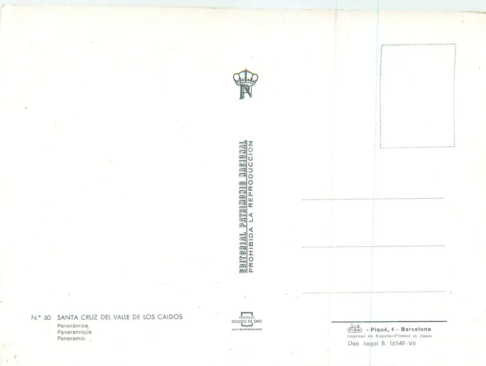 Santa Cruz del Valle de los Caídos — vista panorâmica — Editorial Patrimonio Nacional, N° 60 - Verso