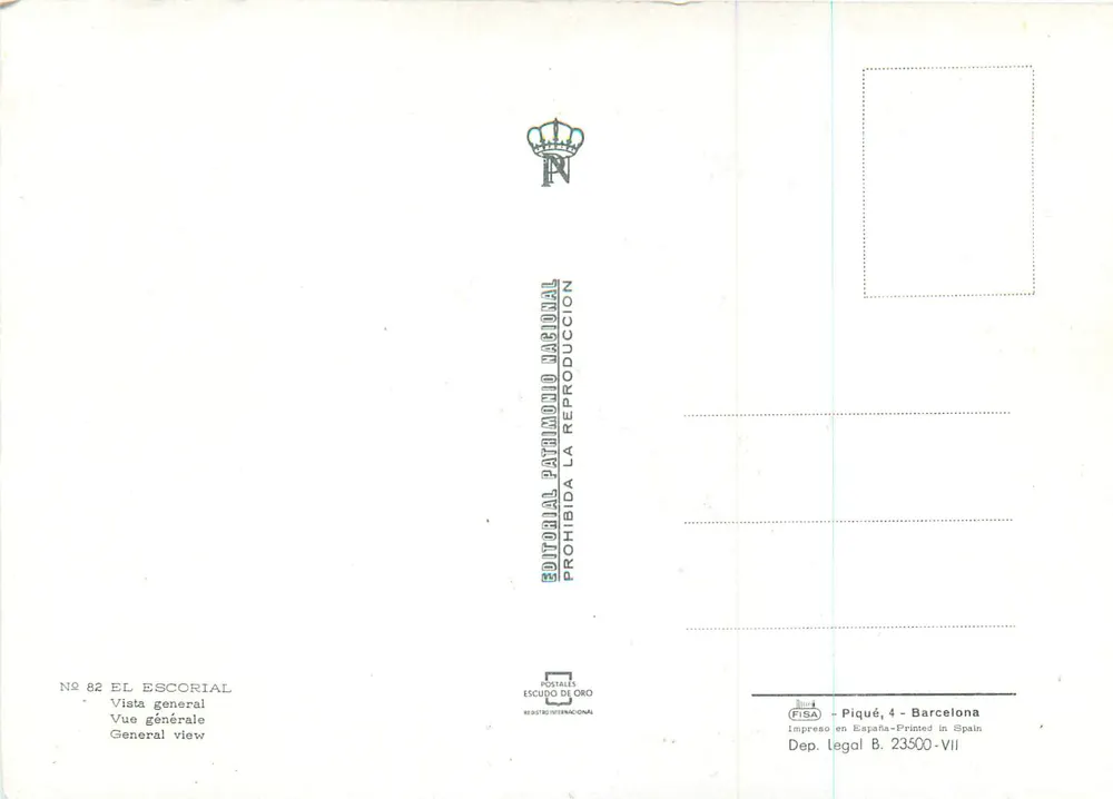 El Escorial — Vista geral — Editor Patrimoine National - Verso