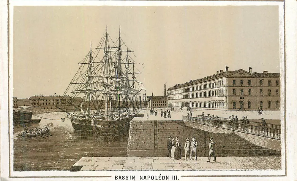 Basen Napoléona III — widok z portu z statkiem żaglowym — wydawca nie widoczny - Awers
