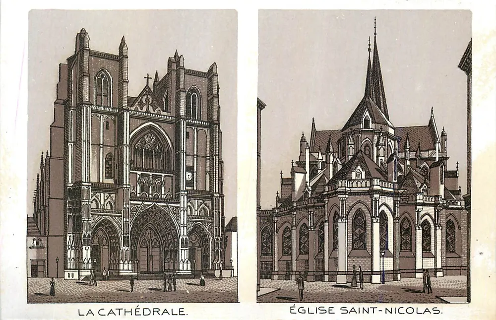 A Catedral e a Igreja de São Nicolau — ilustrações gravadas — sem editor ou número visível - Frente