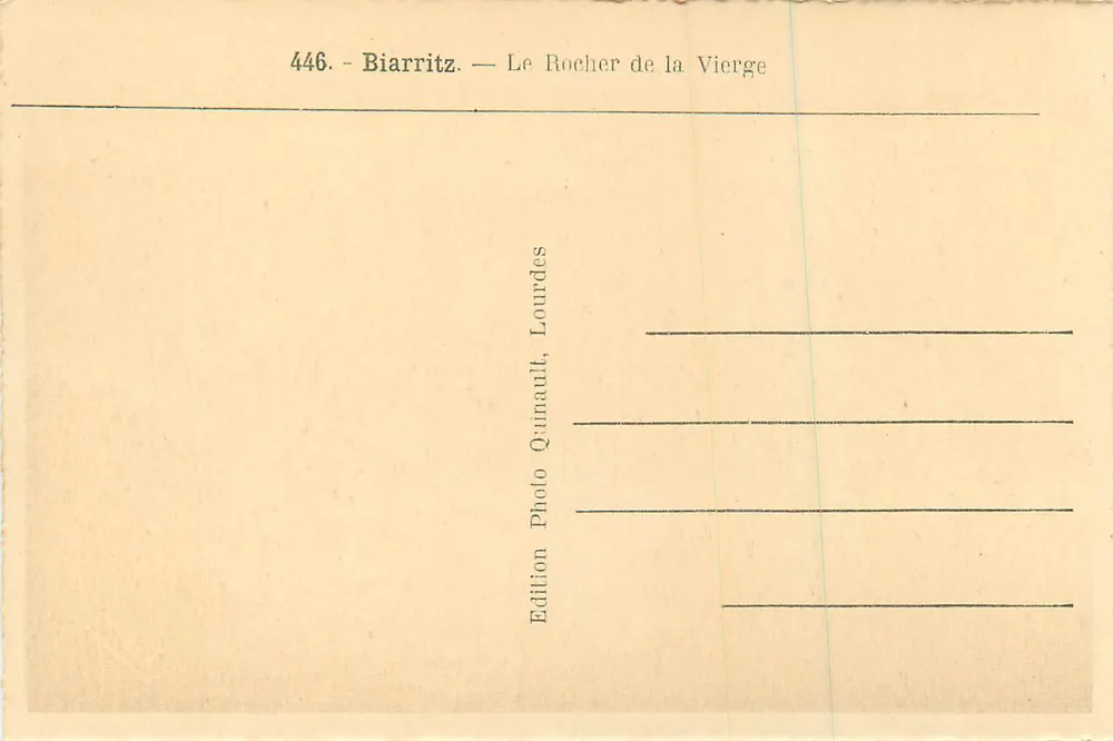 Biarritz — O Rocher da Virgem — Édition Quinault, Lourdes - Verso