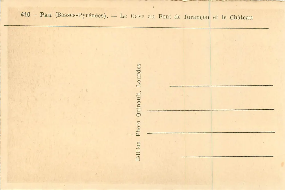Pau (Basses-Pyrénées) — Der Gave am Jurançon-Brücke und das Schloss — Edition Quinault, Lourdes - Rückseite