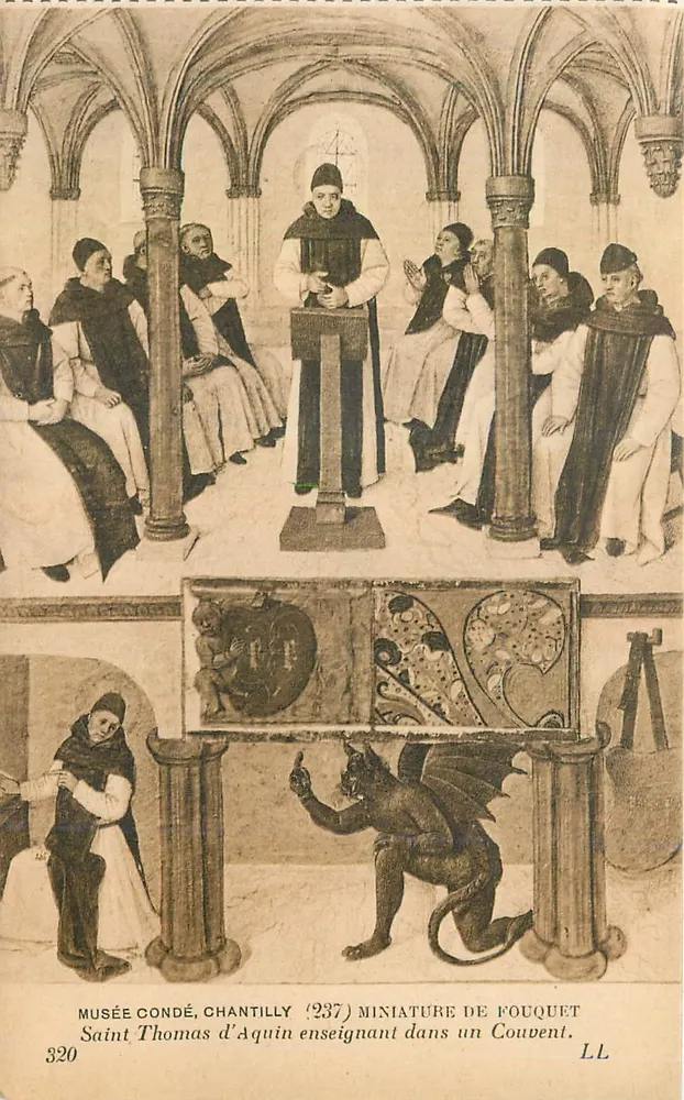 Heiliger Thomas von Aquin lehrend in einem Konvent — Miniatur von Fouquet — Musée Condé, Chantilly (n° 237) - Vorderseite