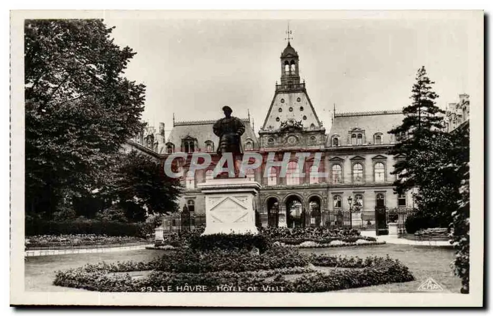 Le Havre — Hotel de Ville com estátua — editor C.A.P. Paris, n°29 - Frente