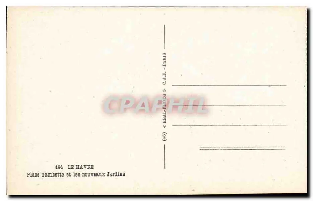 Place Gambetta und die neuen Gärten — Le Havre — Verlag C.A.P.-PHOTO, Nr. 194 - Rückseite