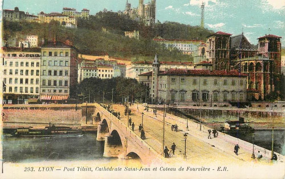 LYON — Pont Tilsitt, Kathedrale Saint-Jean und Coteau de Fourvière — E.R. - Vorderseite